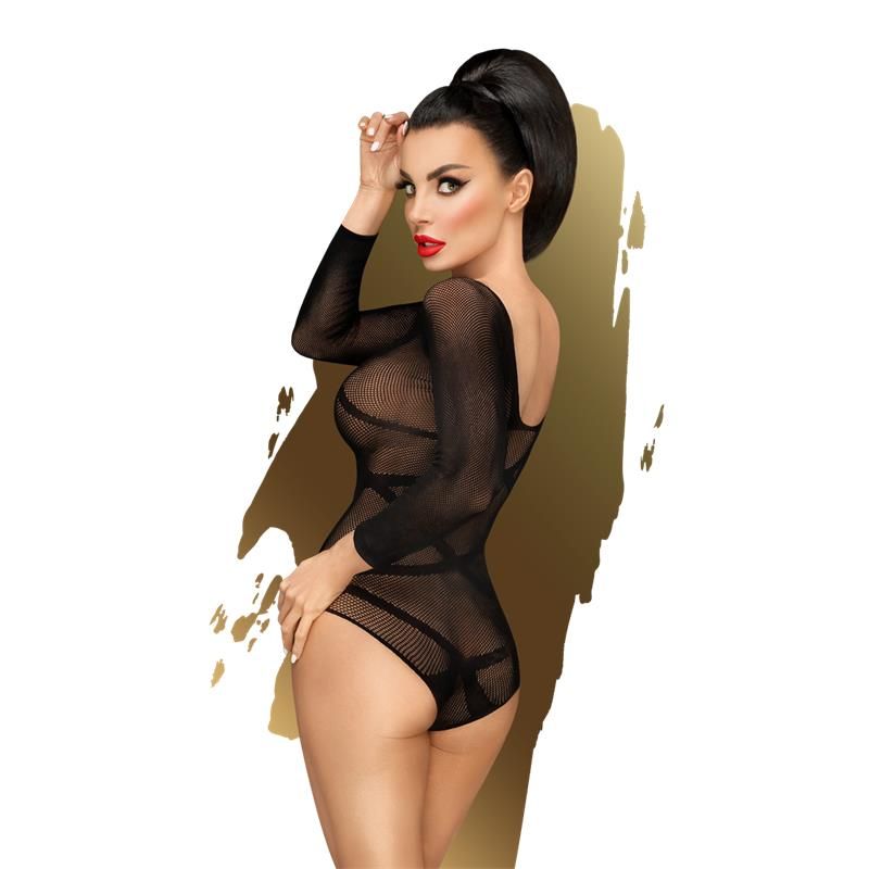 Penthouse High on Love Teddy aus feinem Netz mit langen Ärmeln