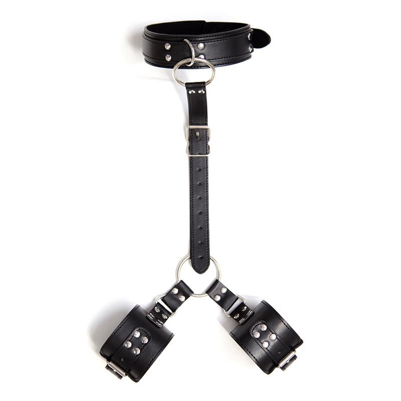 LateToBed verstellbares Halsband mit Fesseln (Schwarz)