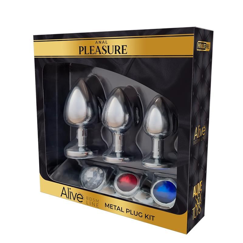 Alive 3er-Set Metall-Analplugs mit Schmuckstein