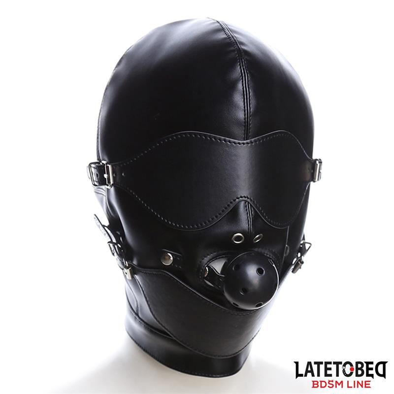 LateToBed Sklavenhaube mit Augenmaske und atmungsaktivem Knebel