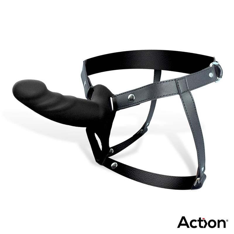 Action Strap-on mit hohlem Dildo, 4-5 cm dick (Schwarz)