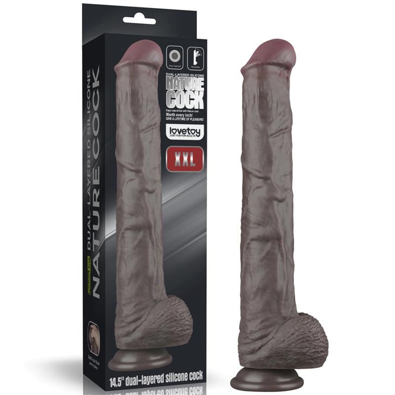 Lovetoy biegsamer Dildo XXL 14,5", zwei Schichten, dunkelbraun