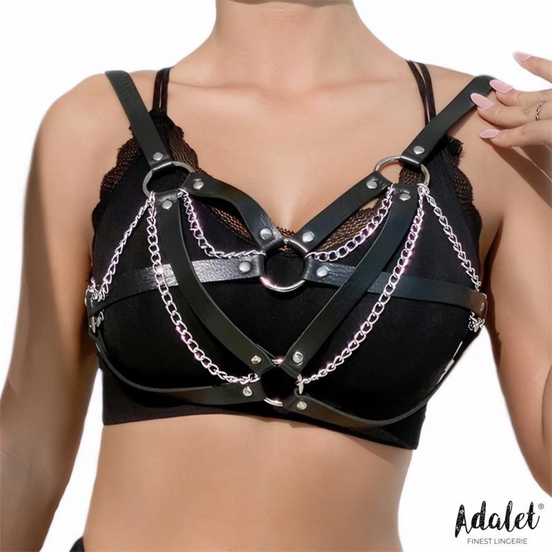 Adalet Lingerie Karina Harness-Top aus Veganleder mit Kette, One Size