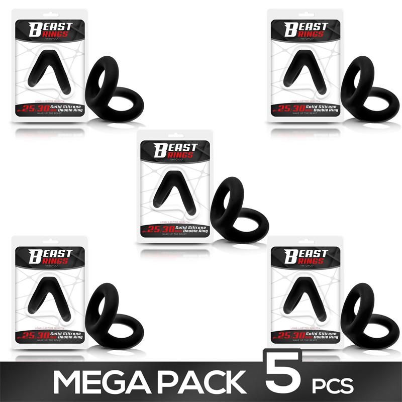 Beast Rings 5er-Set massive Silikon-Doppelpenisringe 2,5-3 cm