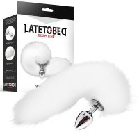 LateToBed Metall-Analplug mit Fuchsschwanz, Velvet Touch 40 cm (Weiß), Bild 3