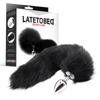 LateToBed Metall-Analplug mit Fuchsschwanz, Velvet Touch 40 cm (Schwarz), Bild 2
