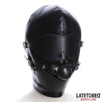 LateToBed Sklavenhaube mit Augenmaske und atmungsaktivem Knebel
