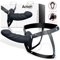 Action Strap-on mit hohlem Dildo, 5-6,5 cm dick (Schwarz)