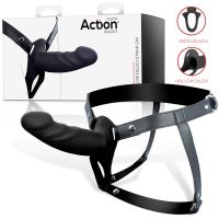 Action Strap-on mit hohlem Dildo, 4-5 cm dick (Schwarz), Bild 2