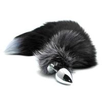 Alive Metall-Buttplug mit schwarz-weißem Fuchsschwanz, Größe L