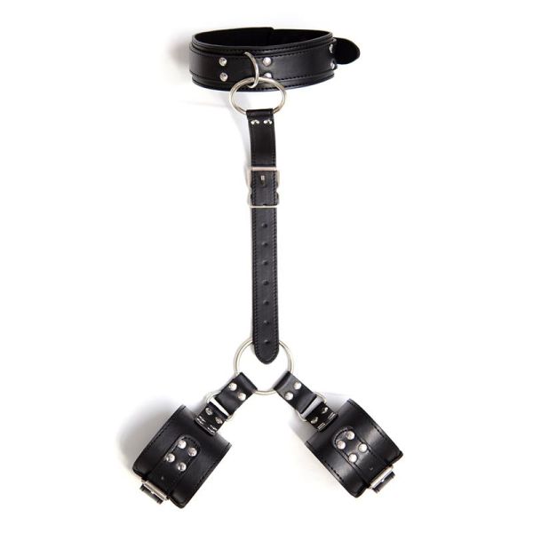 LateToBed verstellbares Halsband mit Fesseln (Schwarz)