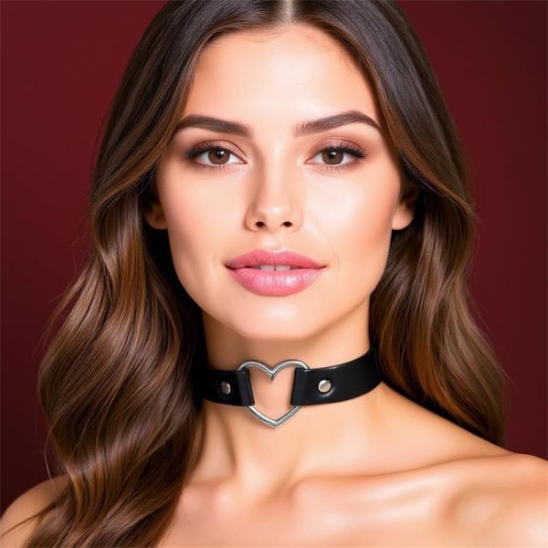 Cinderella Choker mit Herz aus veganem Leder, One Size