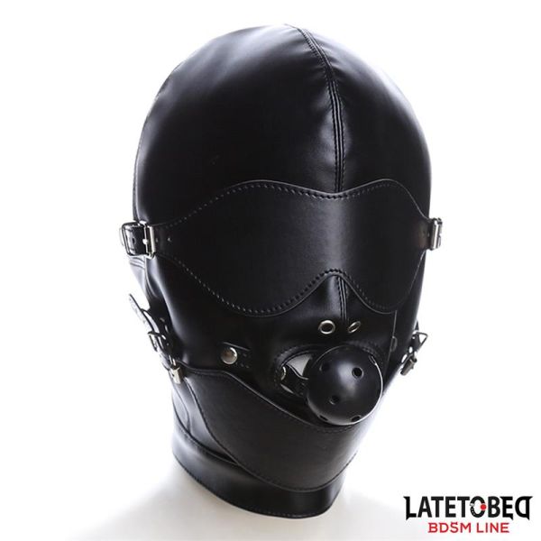 LateToBed Sklavenhaube mit Augenmaske und atmungsaktivem Knebel