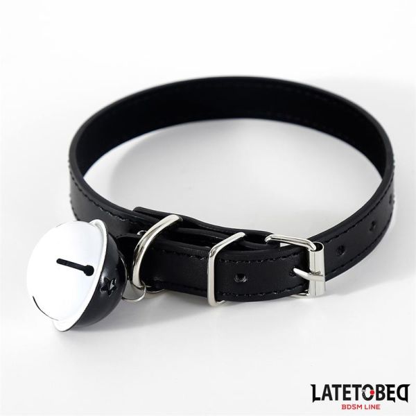 LateToBed verstellbares Halsband mit Glöckchen, Schwarz
