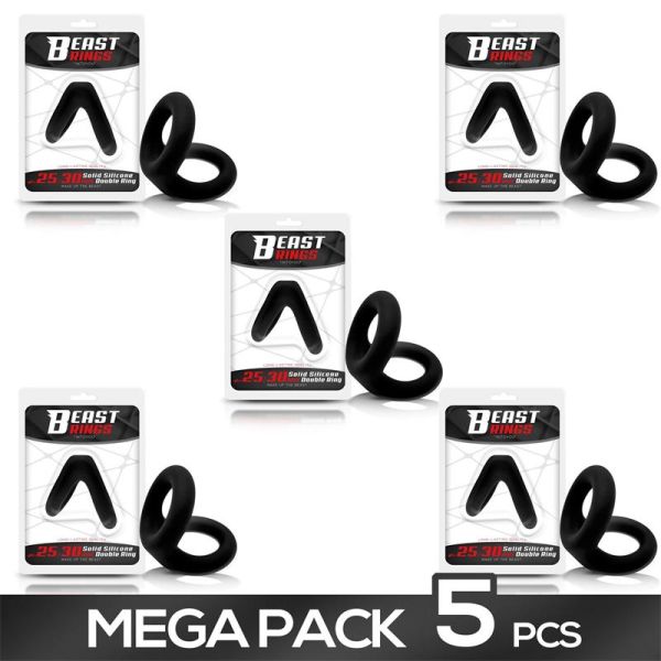 Beast Rings 5er-Set massive Silikon-Doppelpenisringe 2,5-3 cm