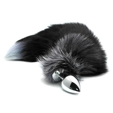 Alive Metall-Buttplug mit schwarz-weißem Fuchsschwanz, Größe L